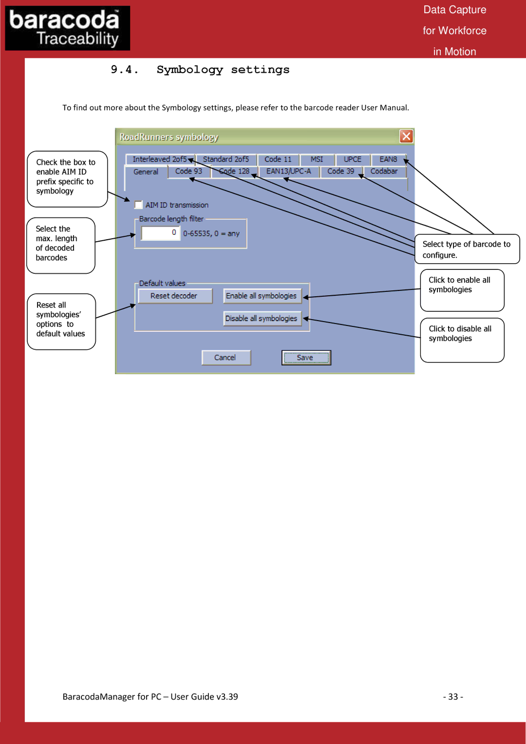 Baracoda Bluetooth Headset manual Symbology settings 