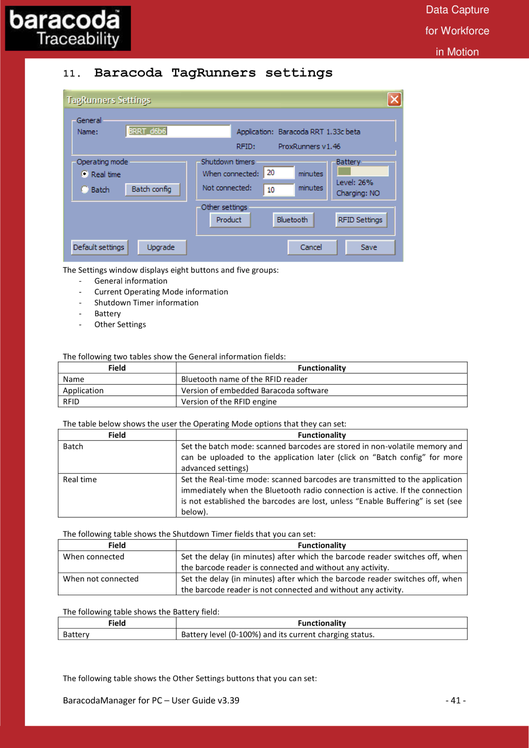 Baracoda Bluetooth Headset manual Baracoda TagRunners settings, Rfid 