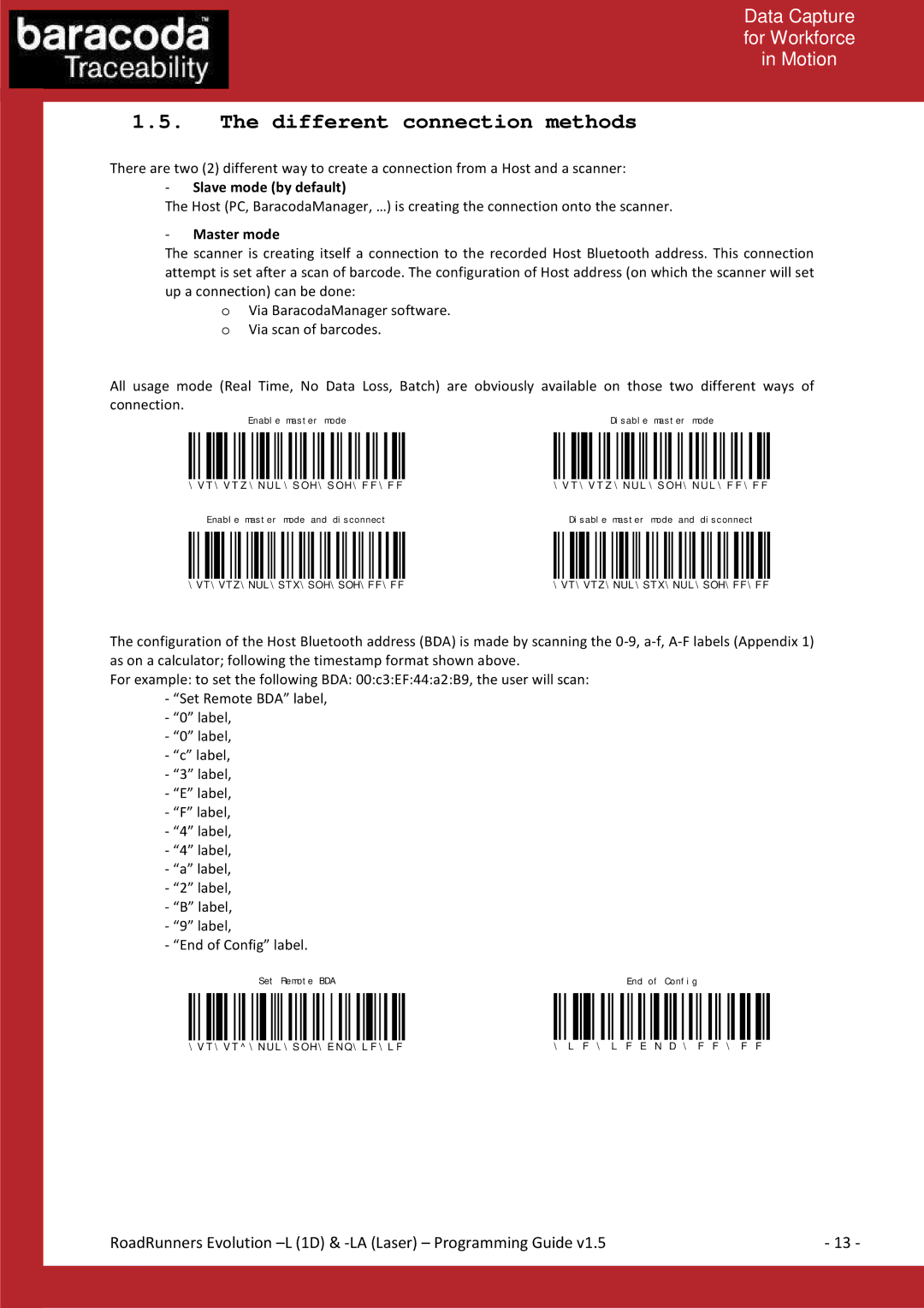 Baracoda L (1D) manual Different connection methods, Master mode 