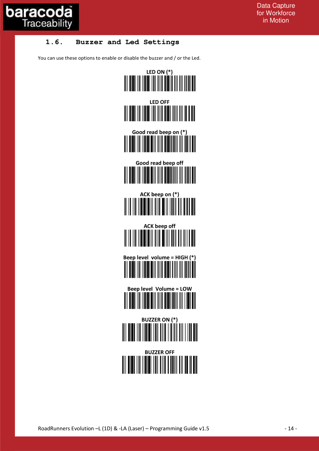 Baracoda L (1D) manual Buzzer and Led Settings, LED on 