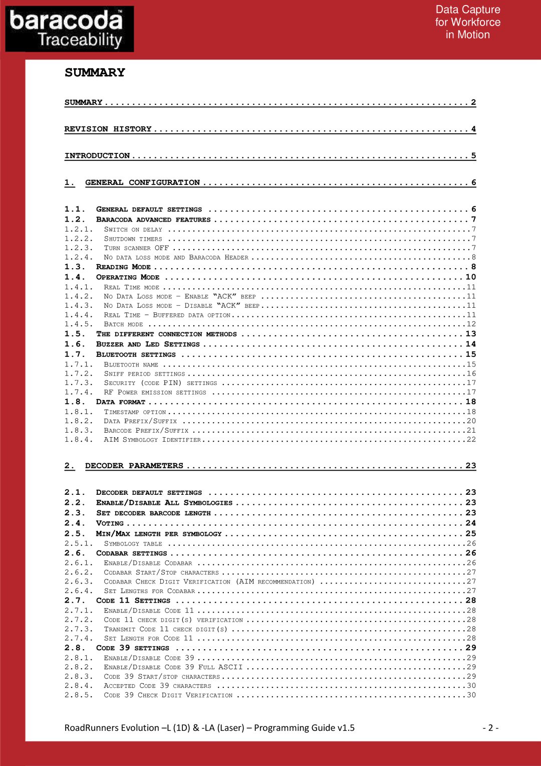 Baracoda L (1D) manual Summary 