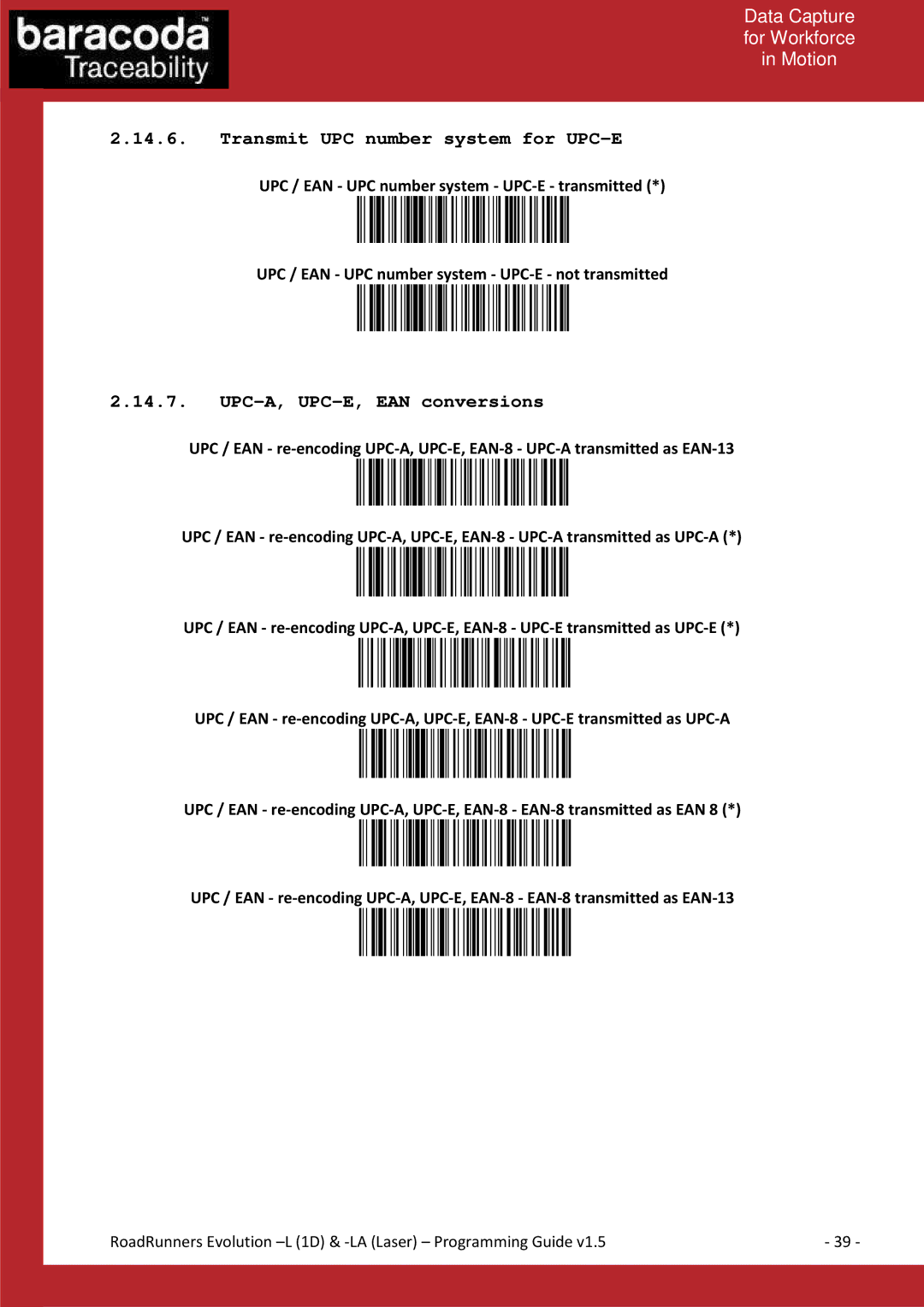 Baracoda L (1D) manual Transmit UPC number system for UPC-E, UPC-A, UPC-E, EAN conversions 