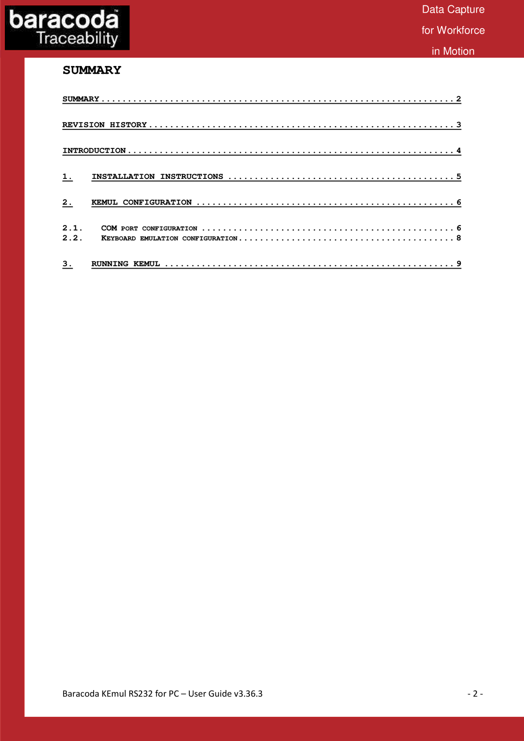 Baracoda RS232 manual Summary 