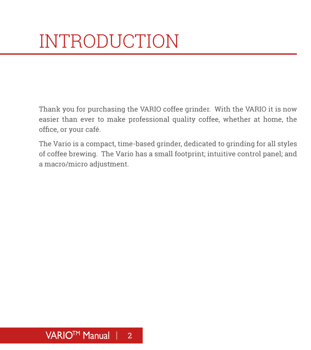 Baratza B-VarioW manual Introduction 