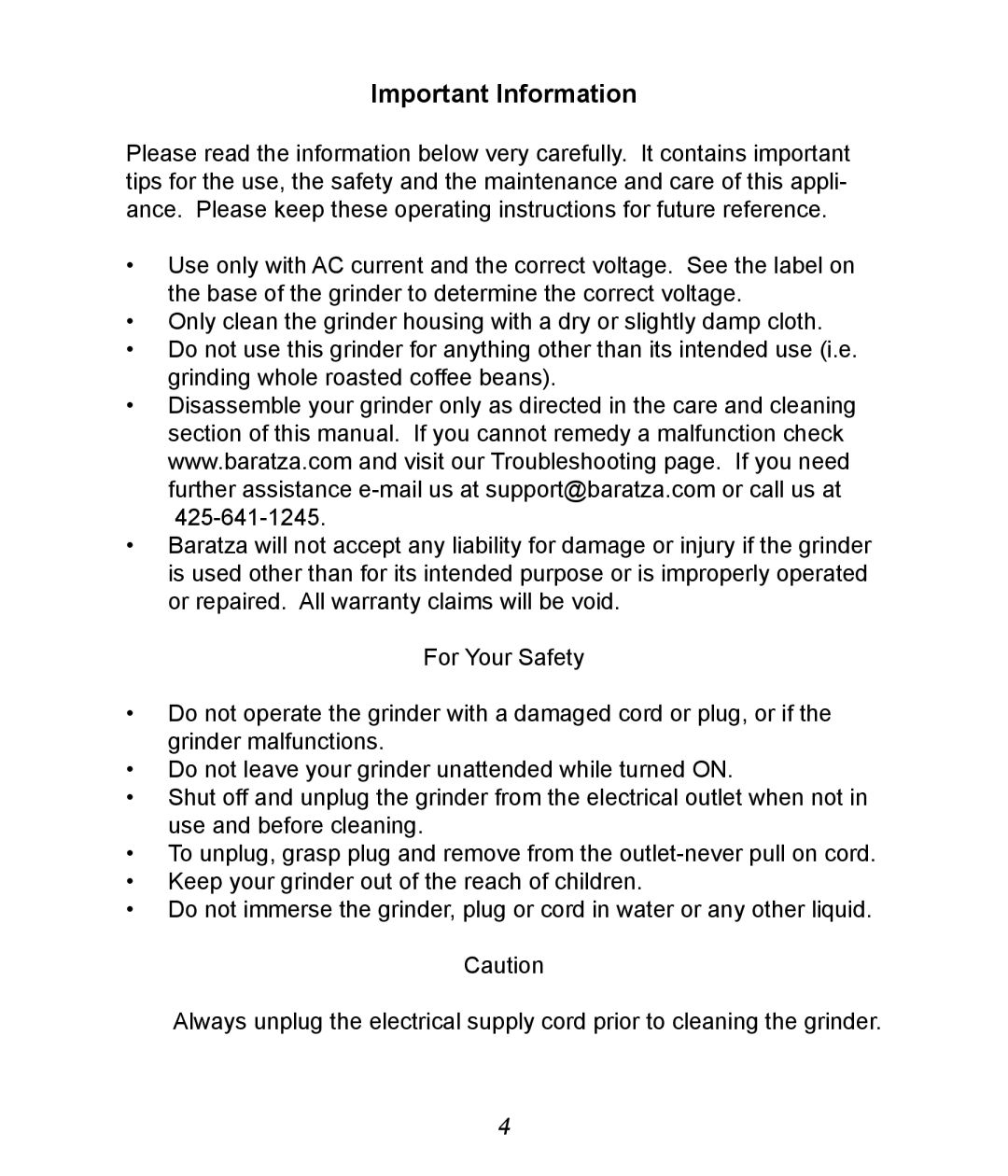 Baratza B-Virtuoso, B-Preciso manual Important Information 