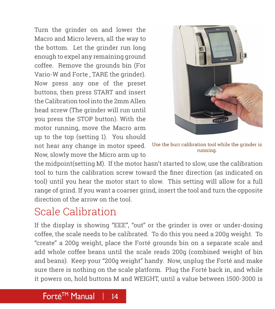 Baratza Forte-AP, Forte-BG manual Scale Calibration 