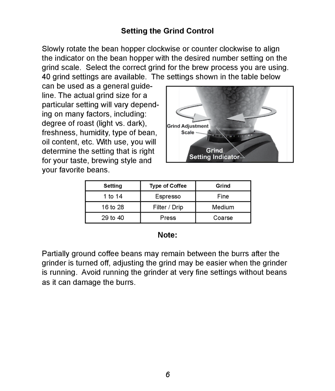 Baratza G385 manual Setting the Grind Control 