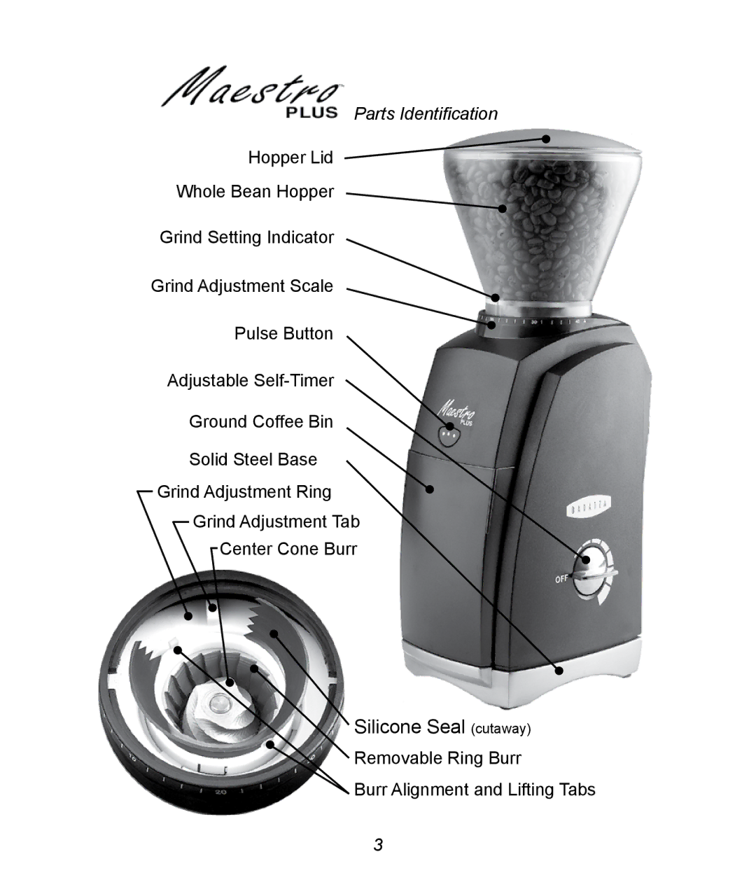 Baratza Maestro Plus manual Silicone Seal cutaway 