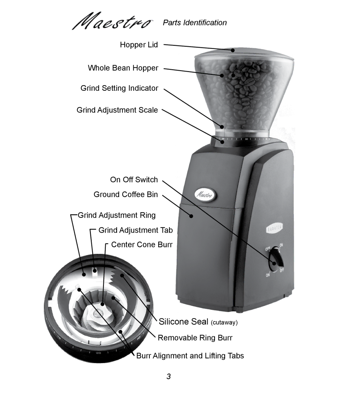 Baratza Maestro manual Silicone Seal cutaway 