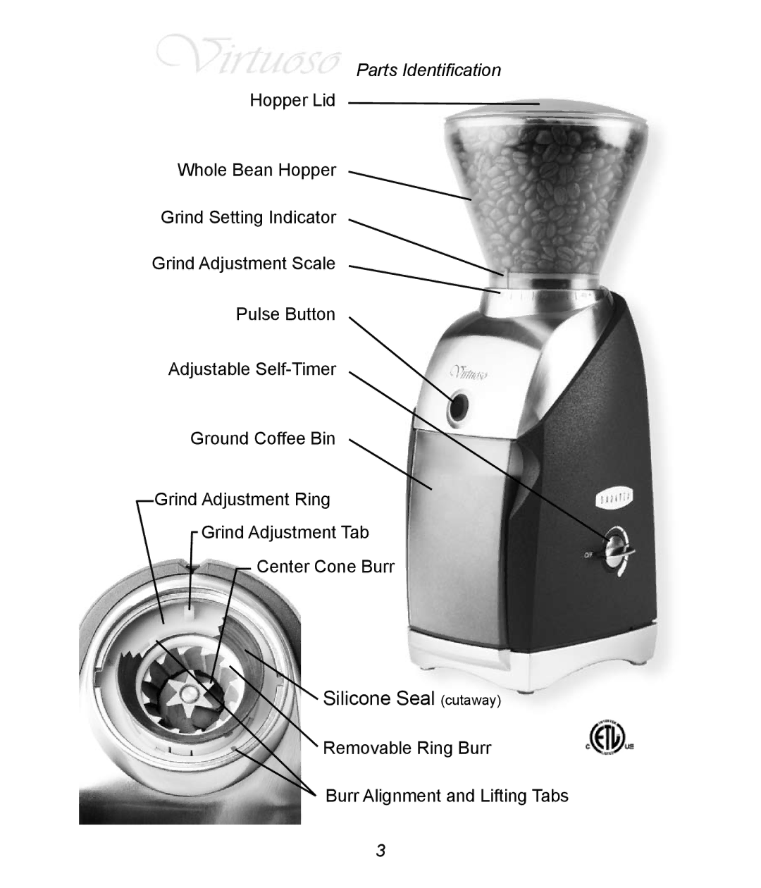 Baratza Virtuoso manual Silicone Seal cutaway 