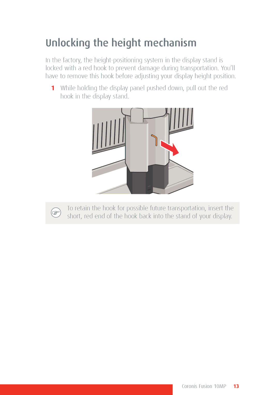 Barco 10MP manual Unlocking the height mechanism 