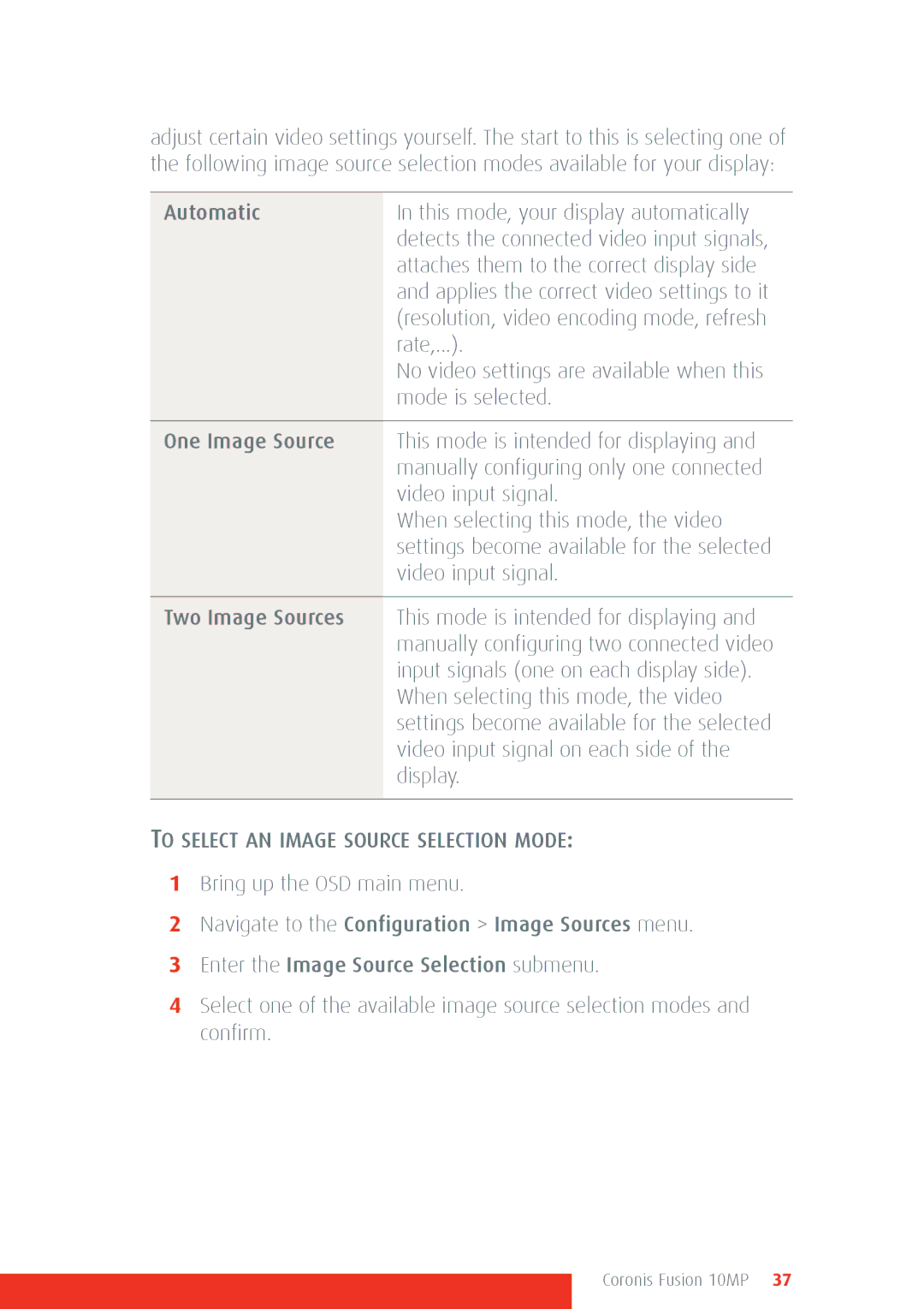 Barco 10MP manual To Select AN Image Source Selection Mode 