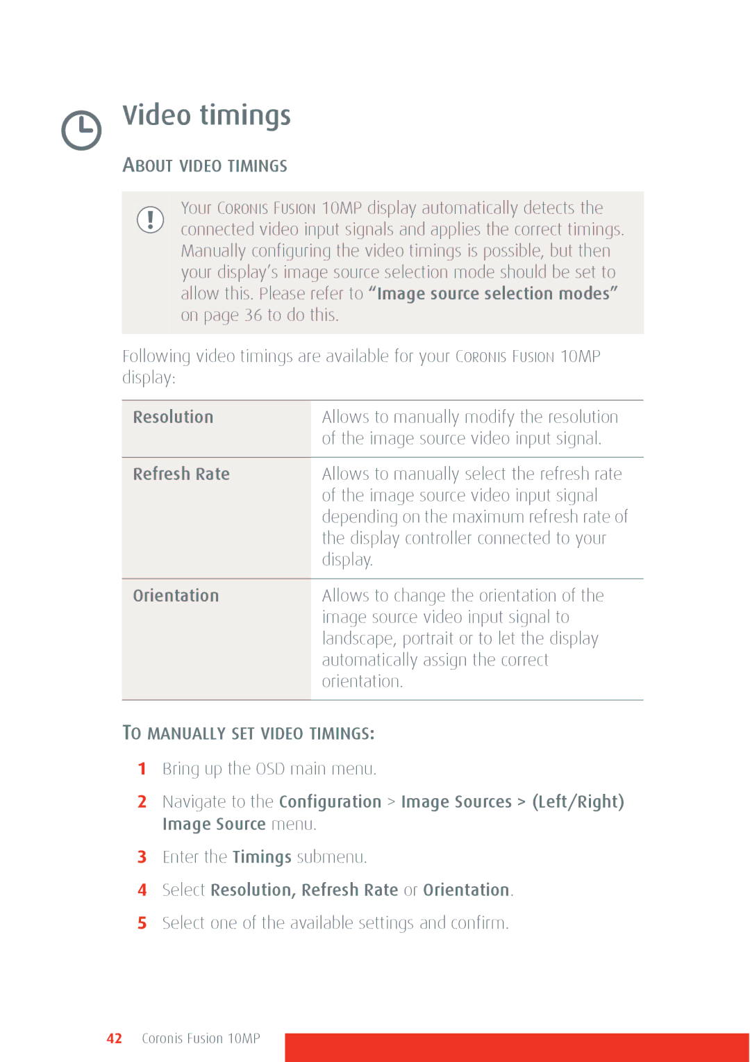 Barco 10MP manual Video timings, About Video Timings, To Manually SET Video Timings 