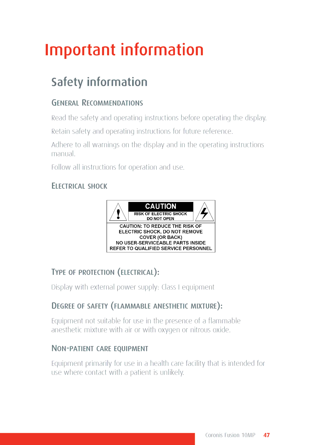 Barco 10MP manual Important information, Safety information 