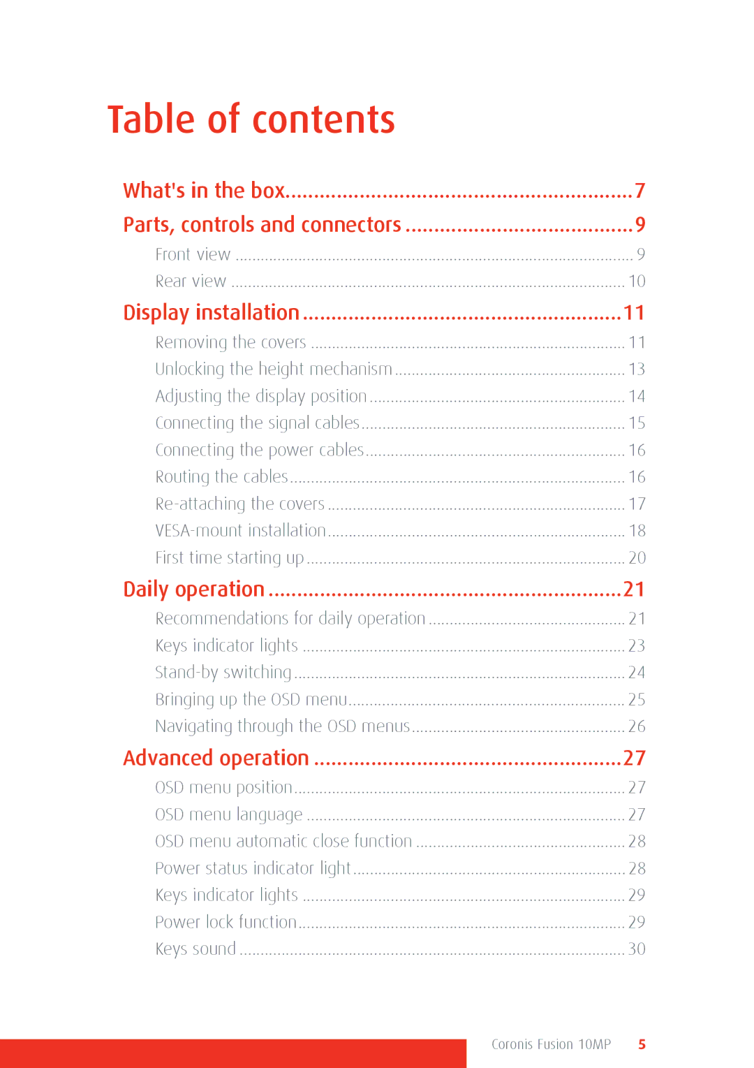 Barco 10MP manual Table of contents 