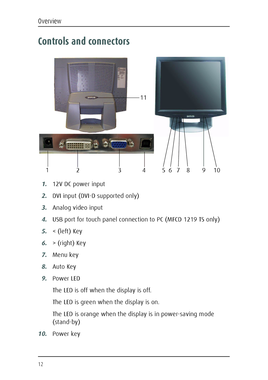 Barco 1219 user manual Controls and connectors 