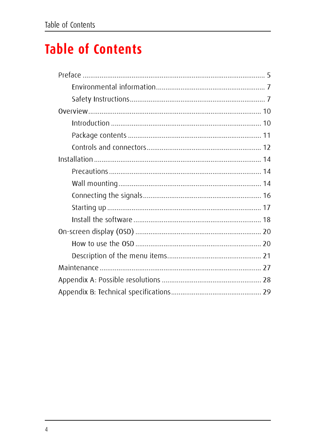 Barco 1219 user manual Table of Contents 