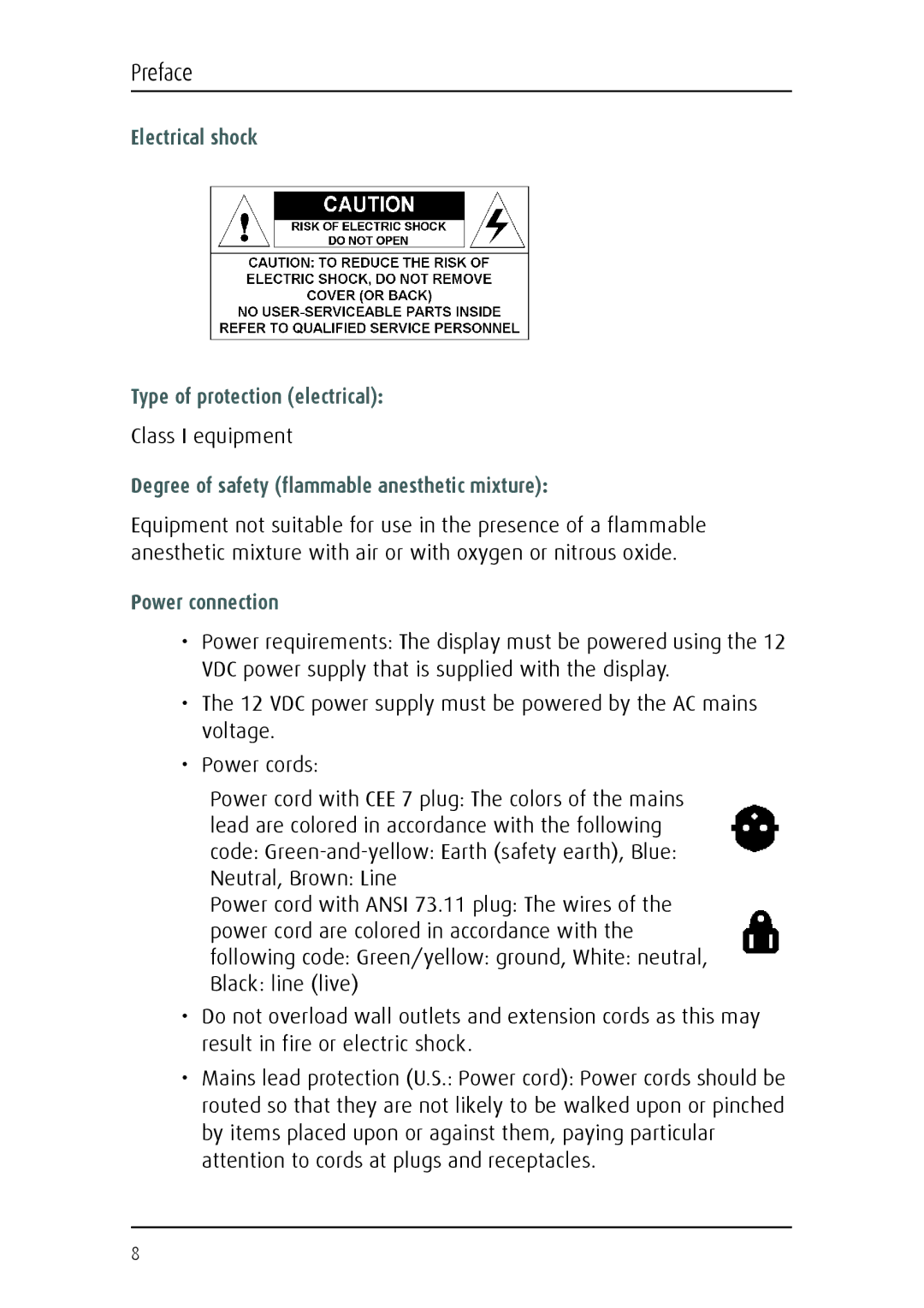 Barco 1219 Electrical shock Type of protection electrical, Degree of safety flammable anesthetic mixture, Power connection 