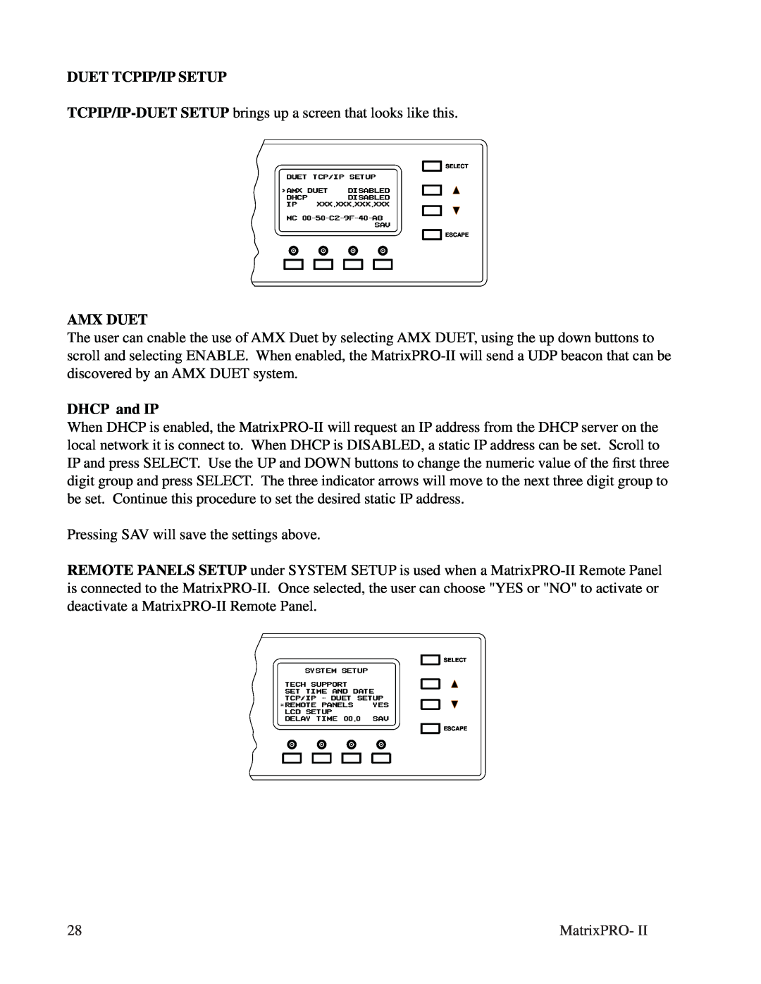 Barco 32X32, 12X8, matrixpro-II 12x8 manual Duet Tcpip/Ip Setup, Amx Duet, DHCP and IP 