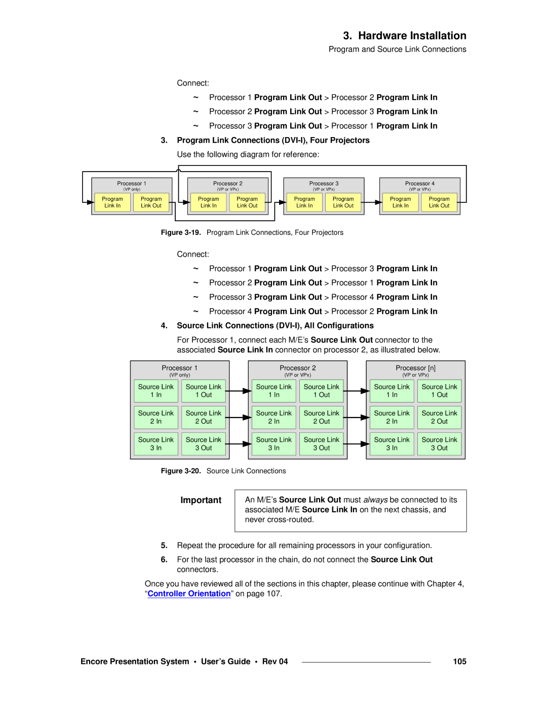 Barco 26-0313000-00 manual Encore Presentation System User’s Guide Rev 105, Program Link Connections, Four Projectors 