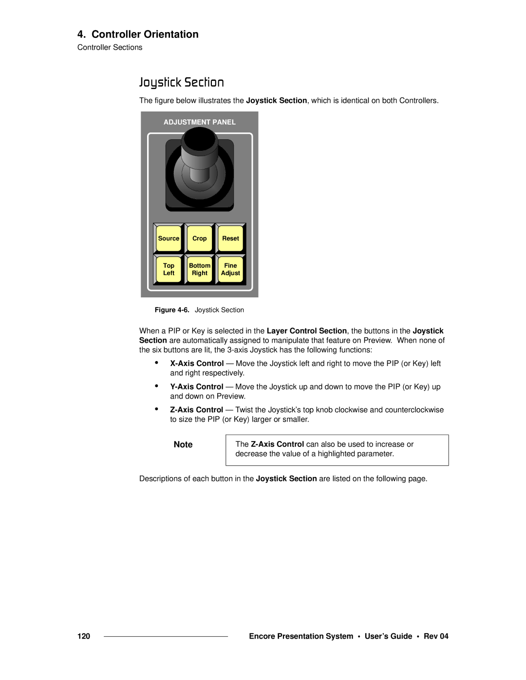 Barco 26-0313000-00 manual GçóëíáÅâ=pÉÅíáçå, Joystick Section 