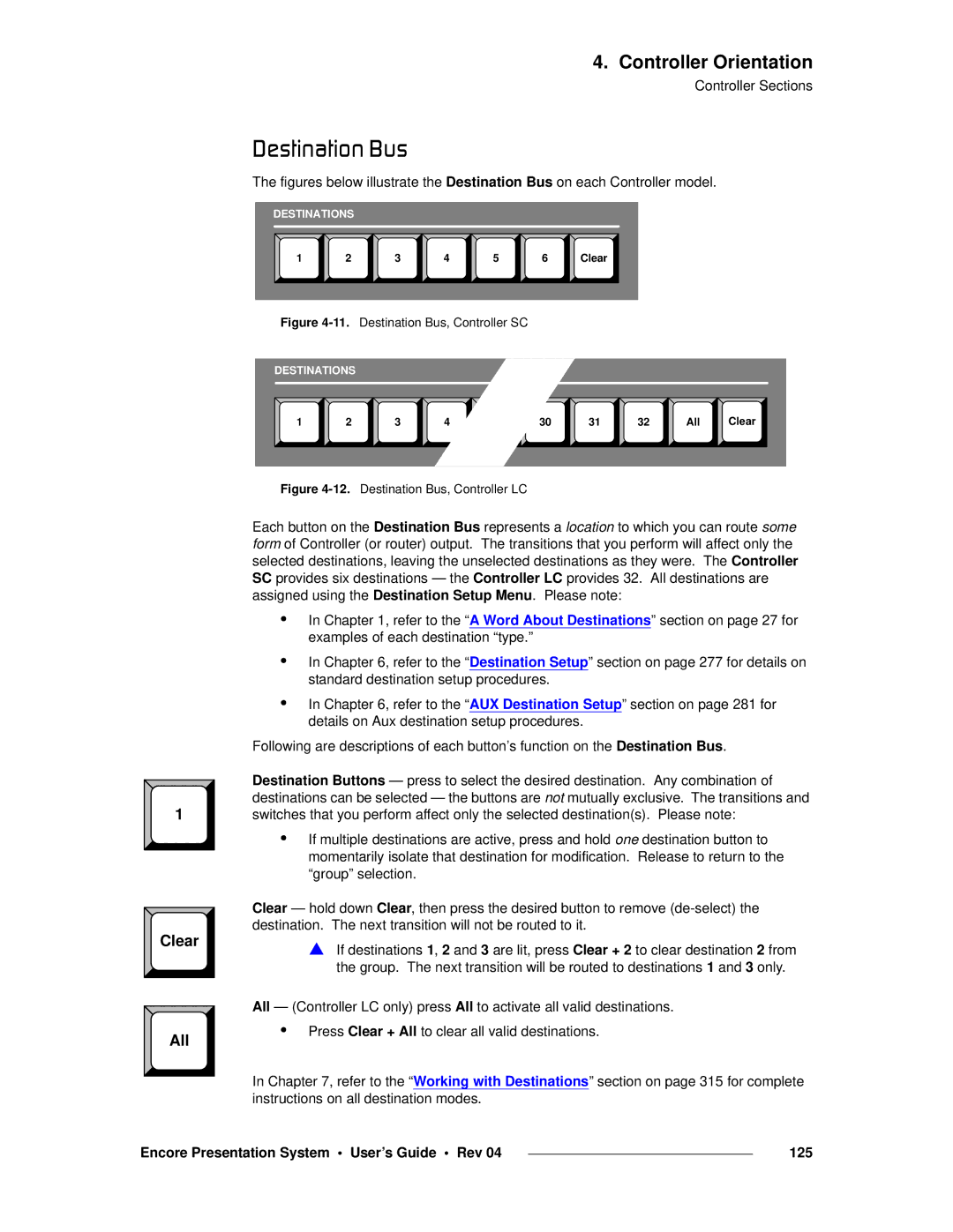 Barco 26-0313000-00 manual AÉëíáå~íáçå=ìë, Clear, Encore Presentation System User’s Guide Rev 125 