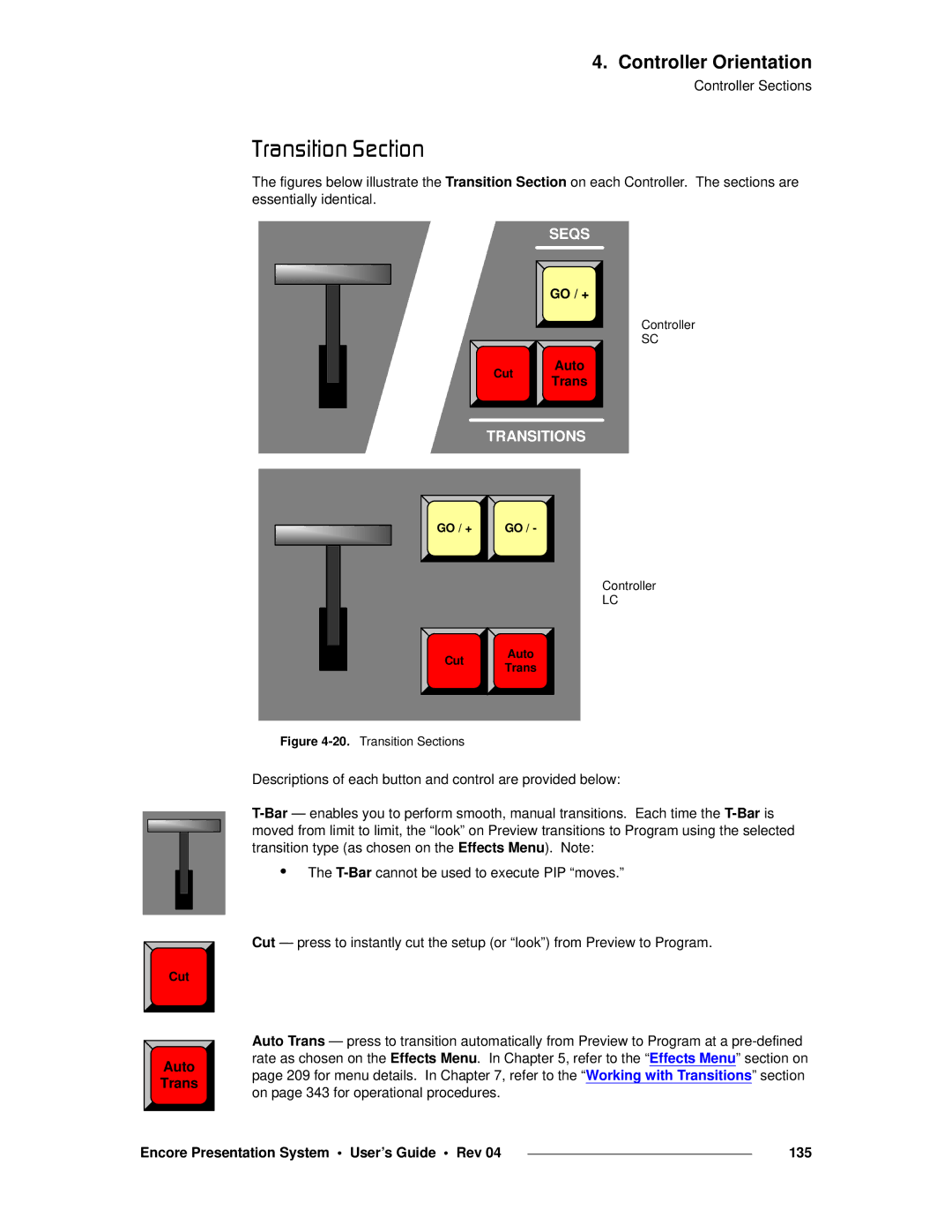 Barco 26-0313000-00 manual Qê~åëáíáçå=pÉÅíáçå, Auto, Trans, Encore Presentation System User’s Guide Rev 135 