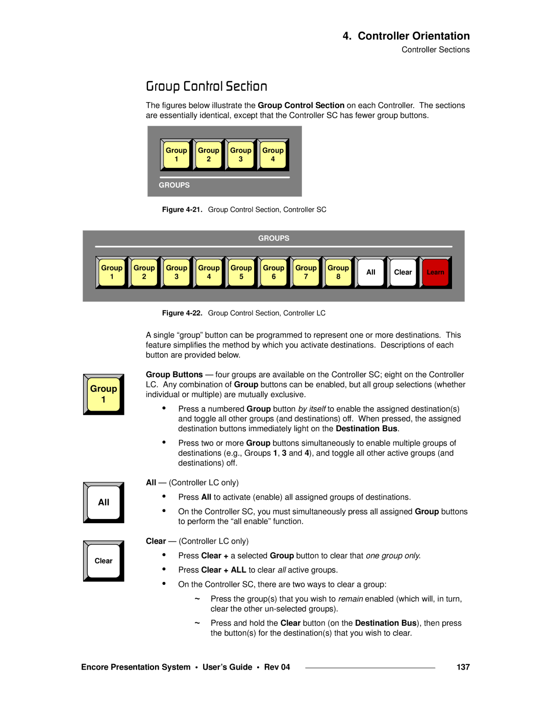 Barco 26-0313000-00 manual Dêçìé=`çåíêçä=pÉÅíáçå, Encore Presentation System User’s Guide Rev 137 