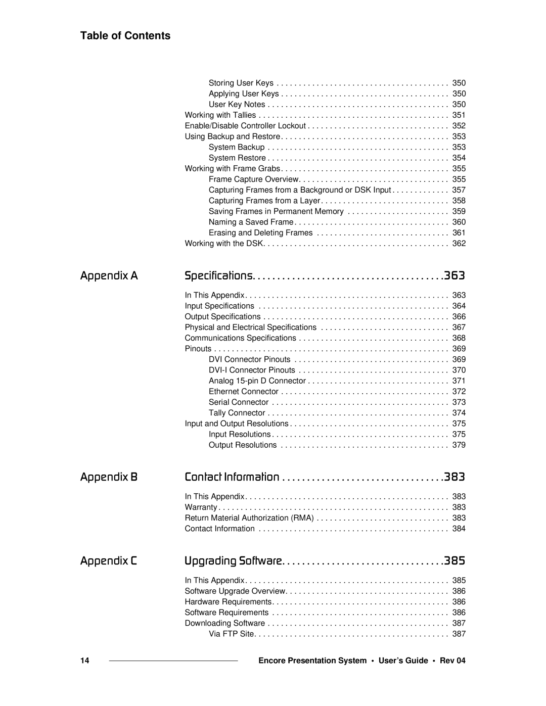 Barco 26-0313000-00 manual Table of Contents 