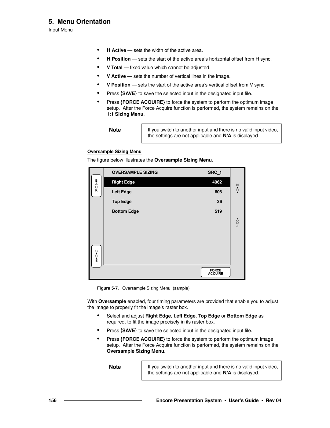 Barco 26-0313000-00 manual Figure below illustrates the Oversample Sizing Menu, Oversample Sizing SRC1 