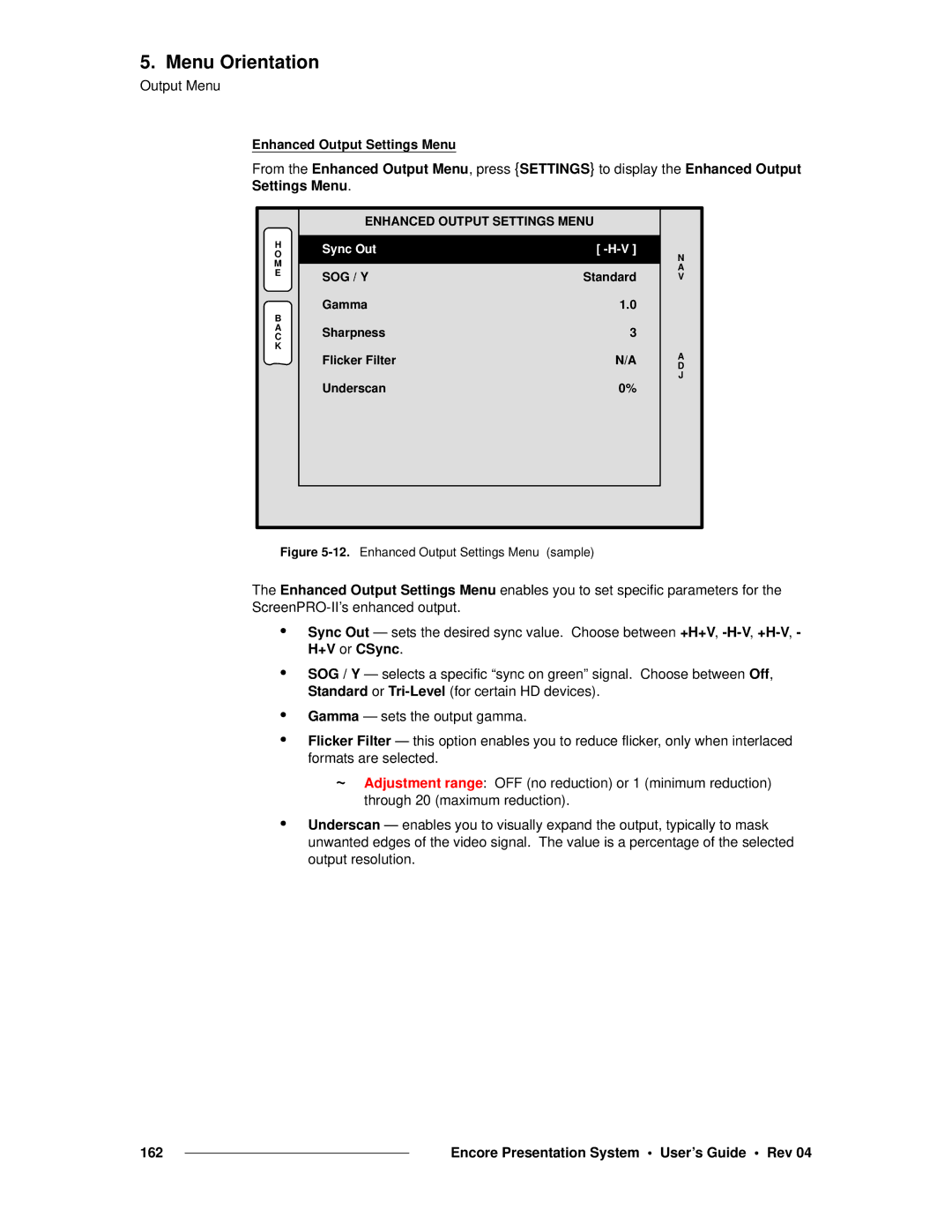 Barco 26-0313000-00 manual Enhanced Output Settings Menu, Sog / Y 