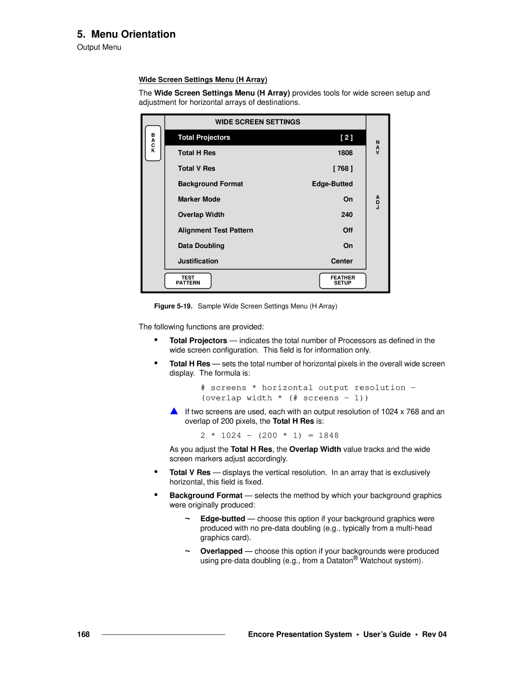 Barco 26-0313000-00 manual Wide Screen Settings, Total Projectors 