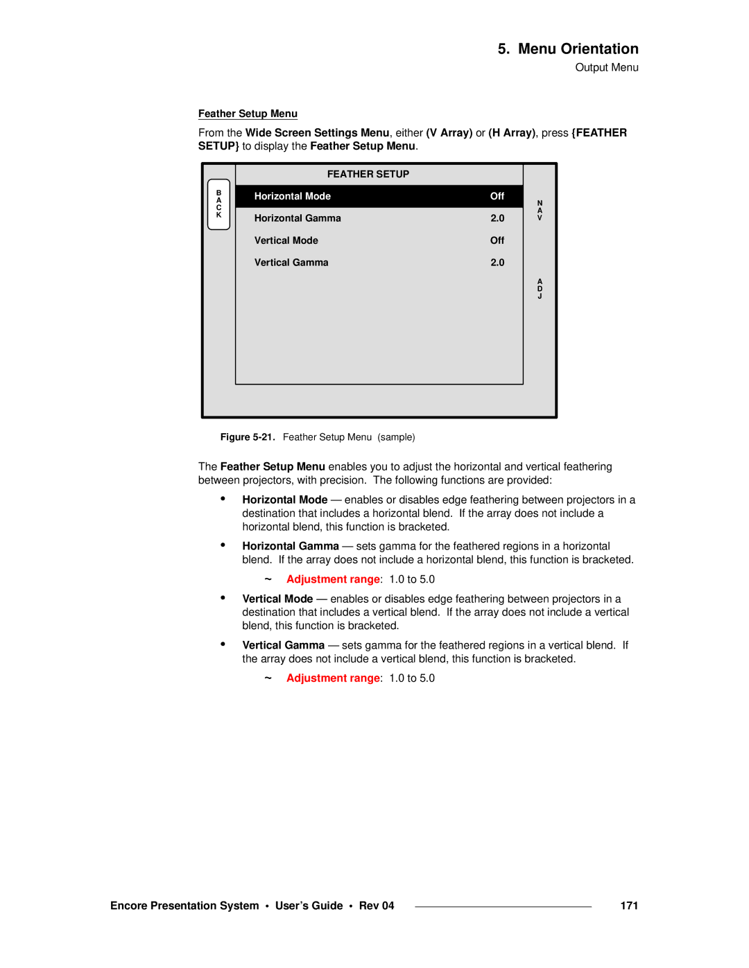 Barco 26-0313000-00 manual Encore Presentation System User’s Guide Rev 171, Feather Setup 