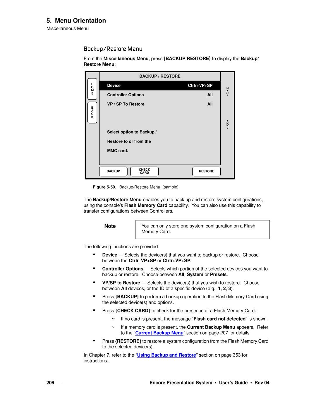 Barco 26-0313000-00 manual ~ÅâìéLoÉëíçêÉ=jÉåì, Backup / Restore 