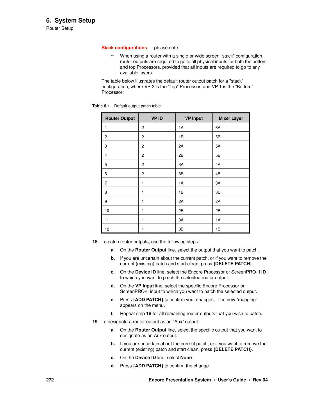 Barco 26-0313000-00 manual Stack configurations please note, Vp Id 