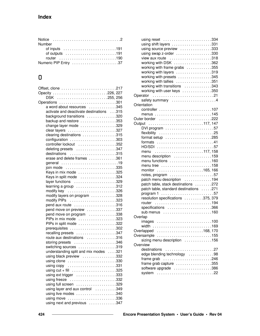 Barco 26-0313000-00 manual Operations 301 Word about resources 345 