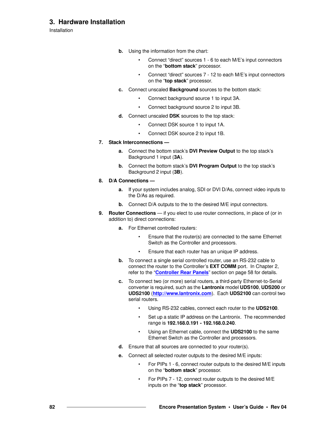 Barco 26-0313000-00 manual Stack Interconnections, A Connections 