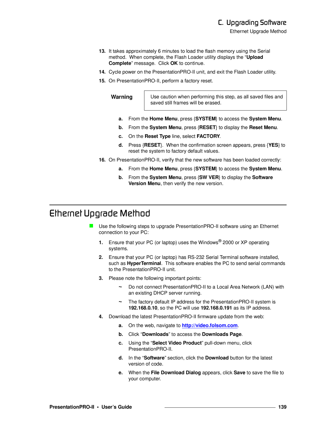 Barco 26-0405000-00 manual BíÜÉêåÉí=réÖê~ÇÉ=jÉíÜçÇ, PresentationPRO-II User’s Guide 139 