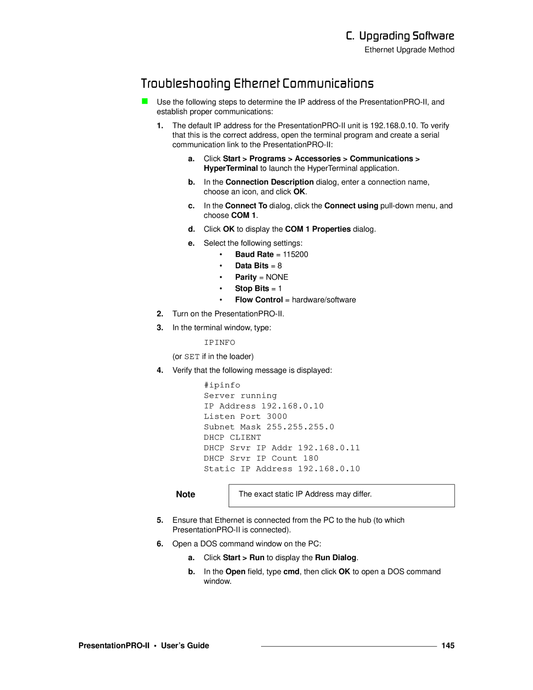 Barco 26-0405000-00 manual QêçìÄäÉëÜççíáåÖ=bíÜÉêåÉí=`çããìåáÅ~íáçåë, PresentationPRO-II User’s Guide 145 