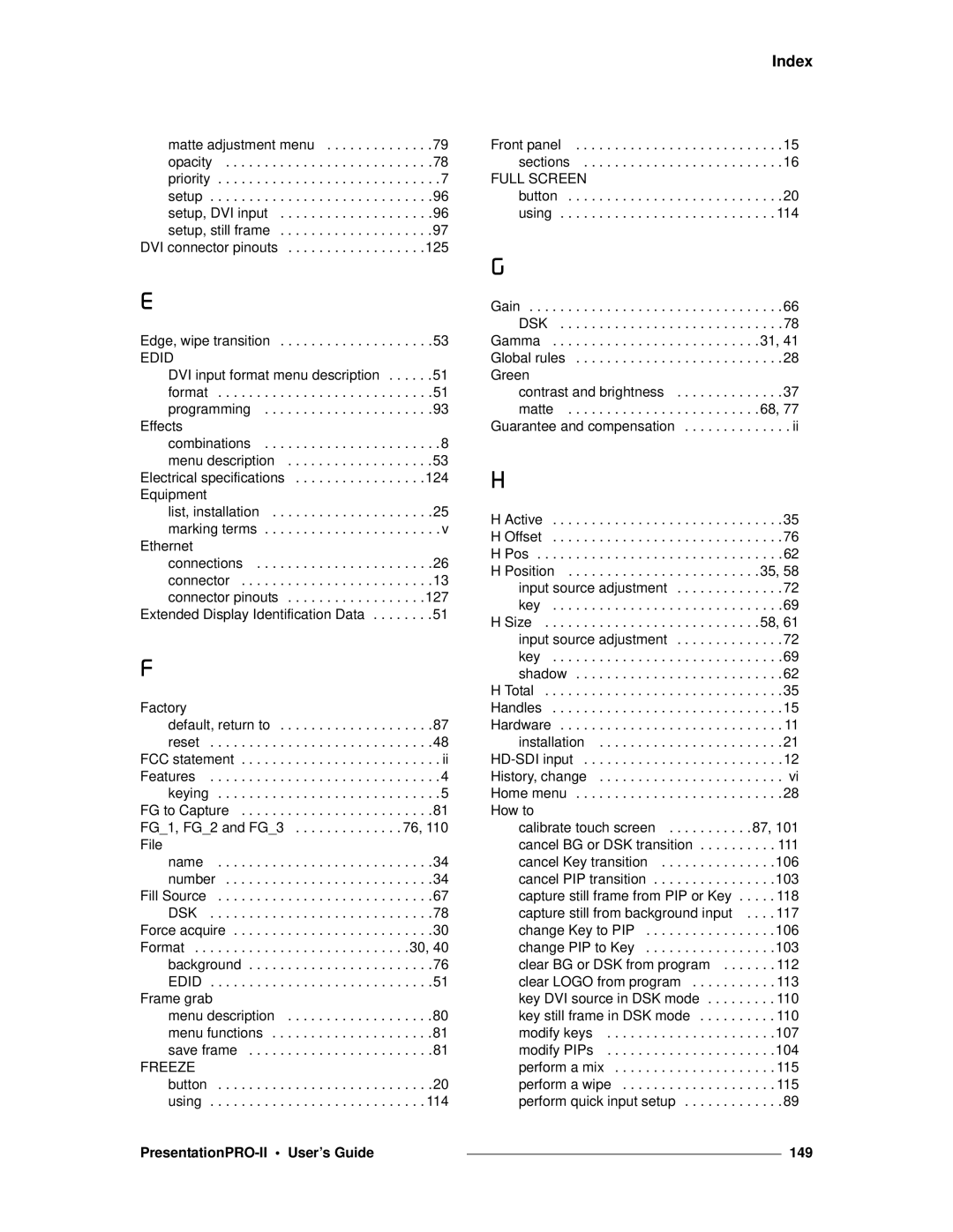 Barco 26-0405000-00 manual PresentationPRO-II User’s Guide 149 