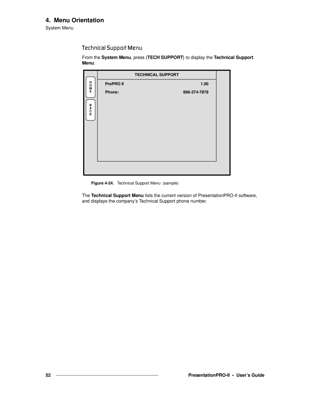 Barco 26-0405000-00 manual QÉÅÜåáÅ~ä=pìééçêí=jÉåì, Technical Support Menu sample 