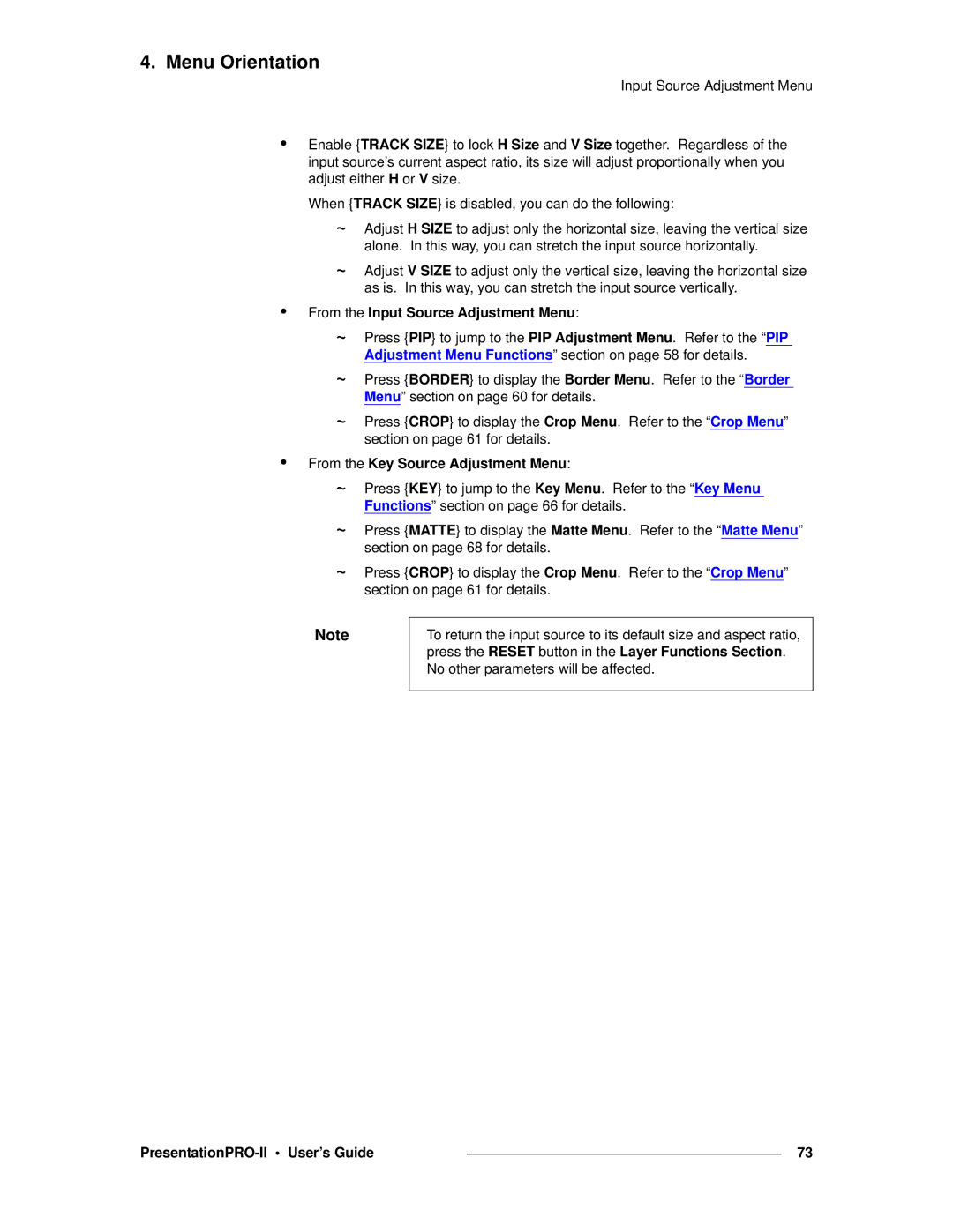 Barco 26-0405000-00 manual From the Input Source Adjustment Menu, From the Key Source Adjustment Menu 