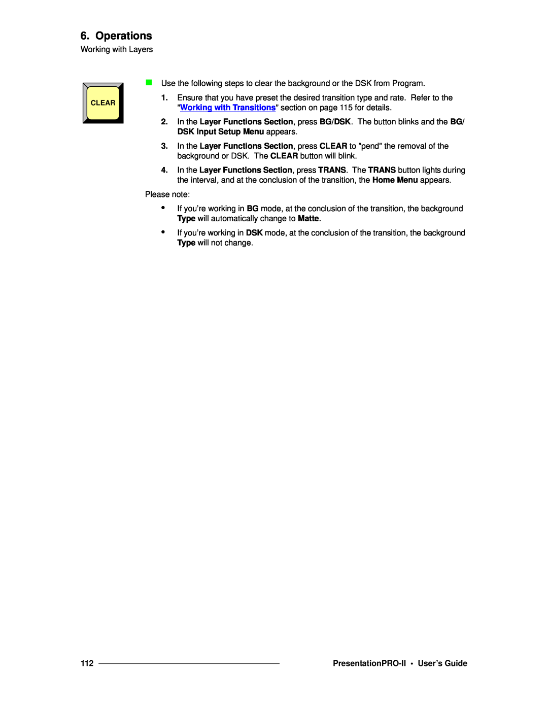 Barco 26-0405000-00 manual Operations, PresentationPRO-II User’s Guide 