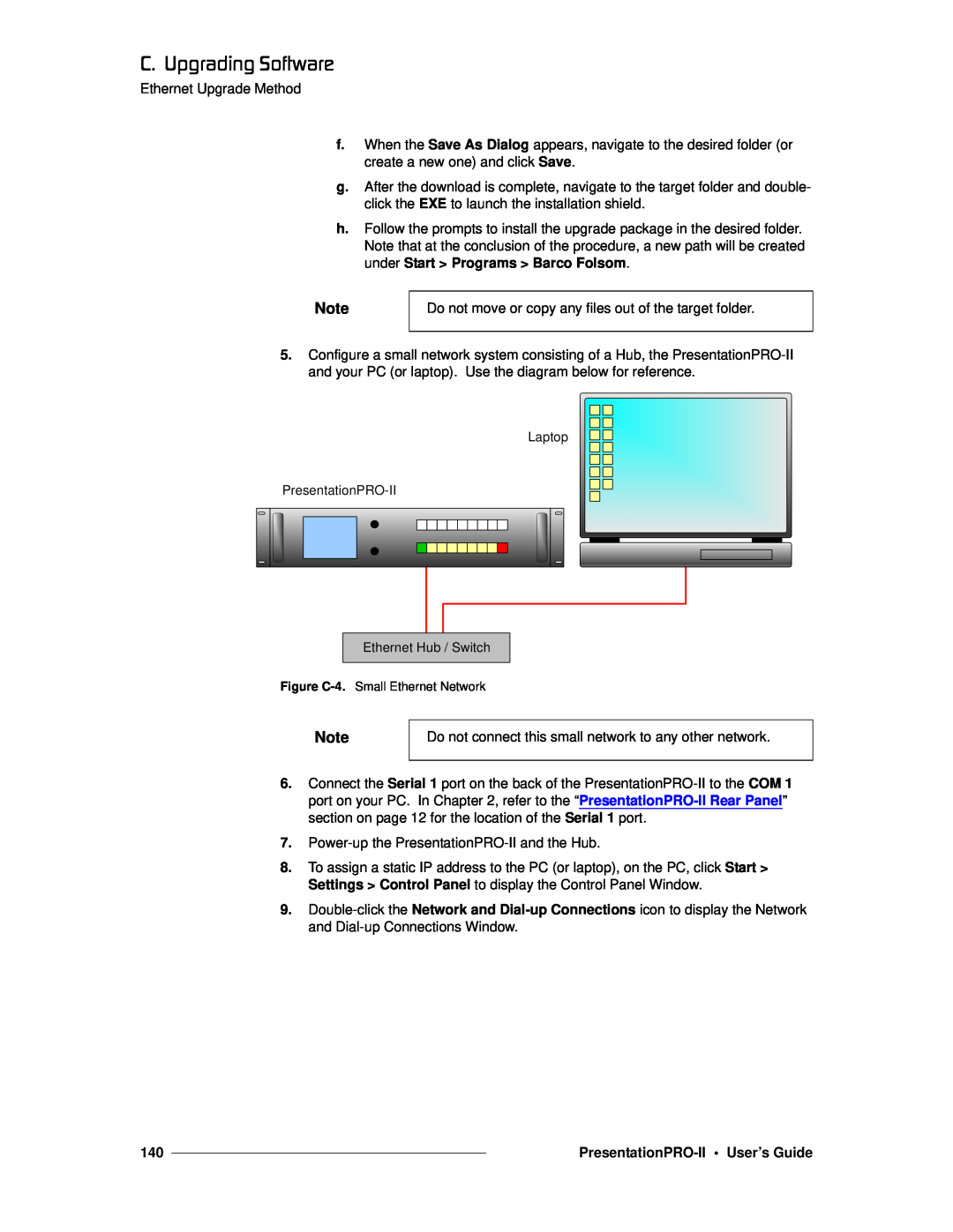 Barco 26-0405000-00 manual `K==réÖê~ÇáåÖ=pçÑíï~êÉ, PresentationPRO-II User’s Guide, Figure C-4. Small Ethernet Network 