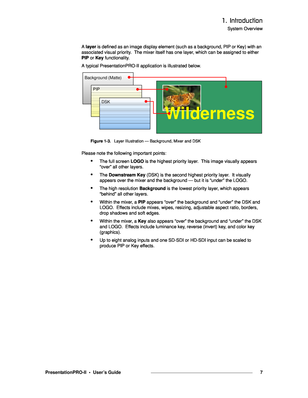 Barco 26-0405000-00 manual Wilderness, NK==fåíêçÇìÅíáçå, PresentationPRO-II User’s Guide, Background Matte PIP DSK 