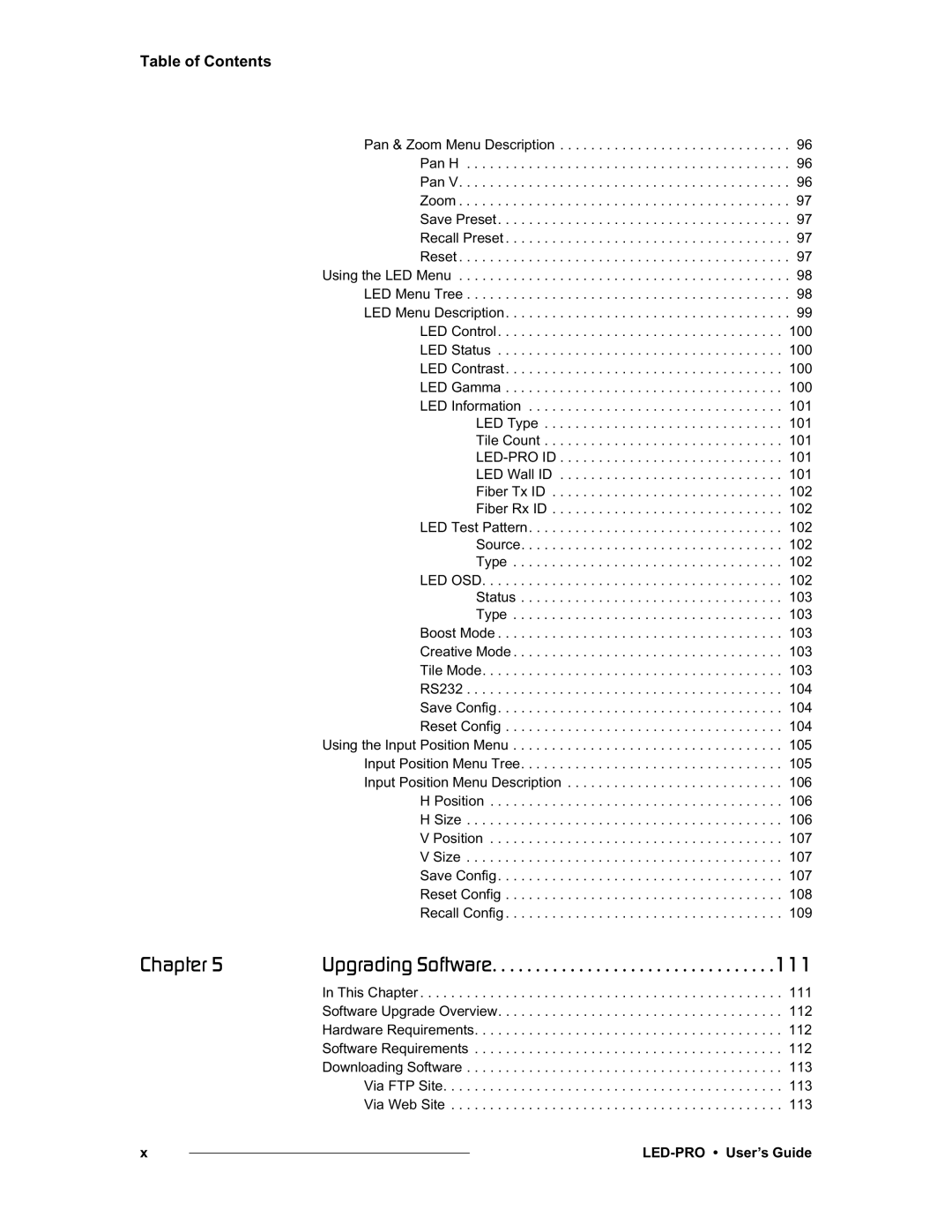 Barco 26-0501000-00, LED-PRO manual Table of Contents 