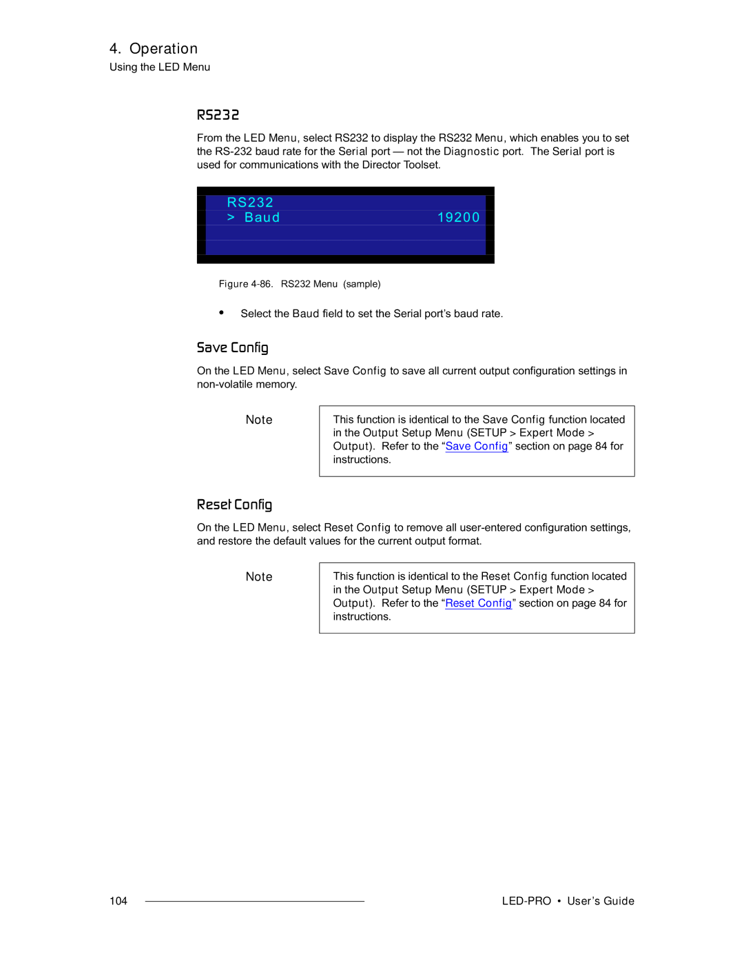 Barco 26-0501000-00, LED-PRO manual ~îÉ=`çåÑáÖ, OÉëÉí=`çåÑáÖ, Select the Baud field to set the Serial port’s baud rate 