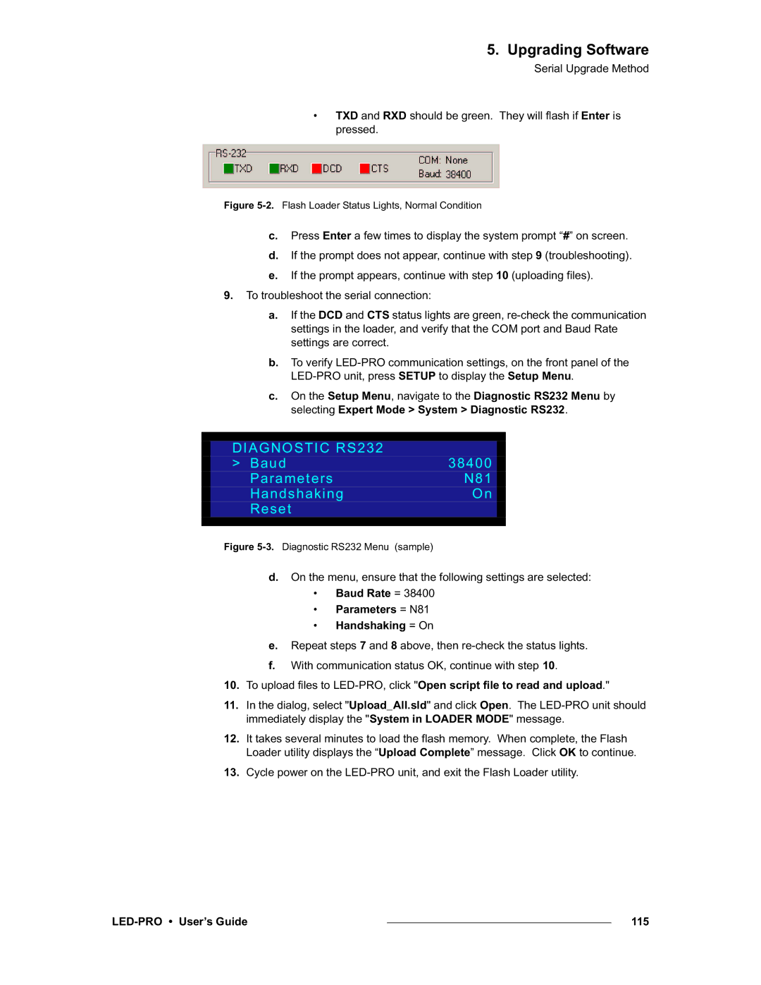 Barco 26-0501000-00 manual Baud Rate = Parameters = N81 Handshaking = On, LED-PRO User’s Guide 115 