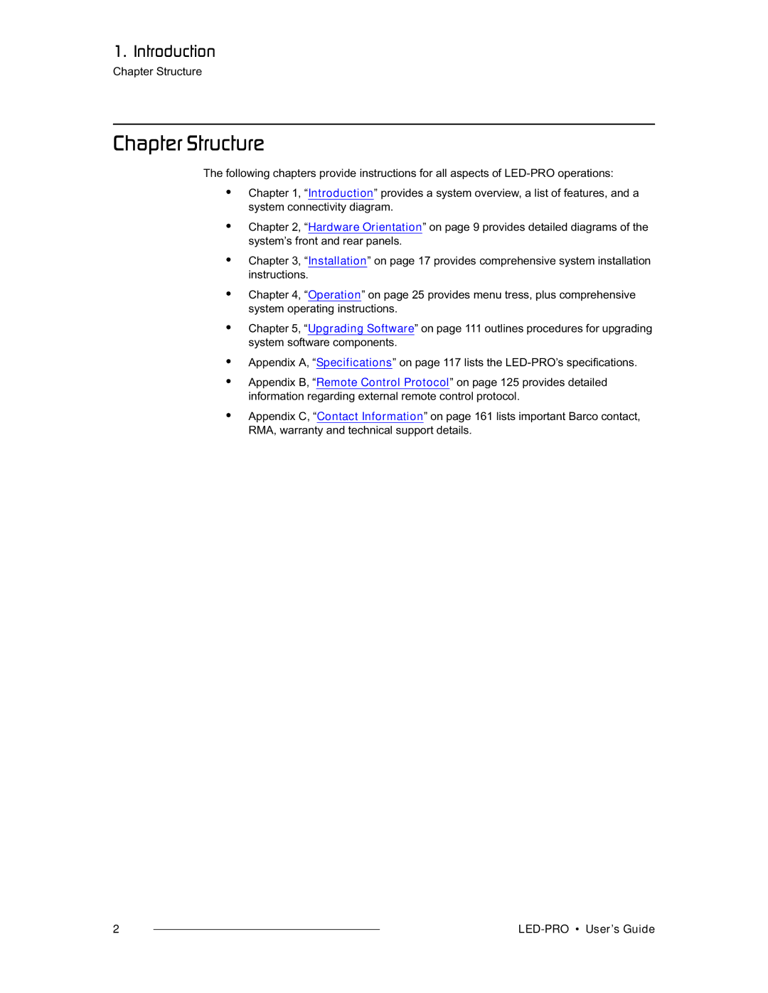 Barco 26-0501000-00, LED-PRO manual `Ü~éíÉê=píêìÅíìêÉ, Chapter Structure 