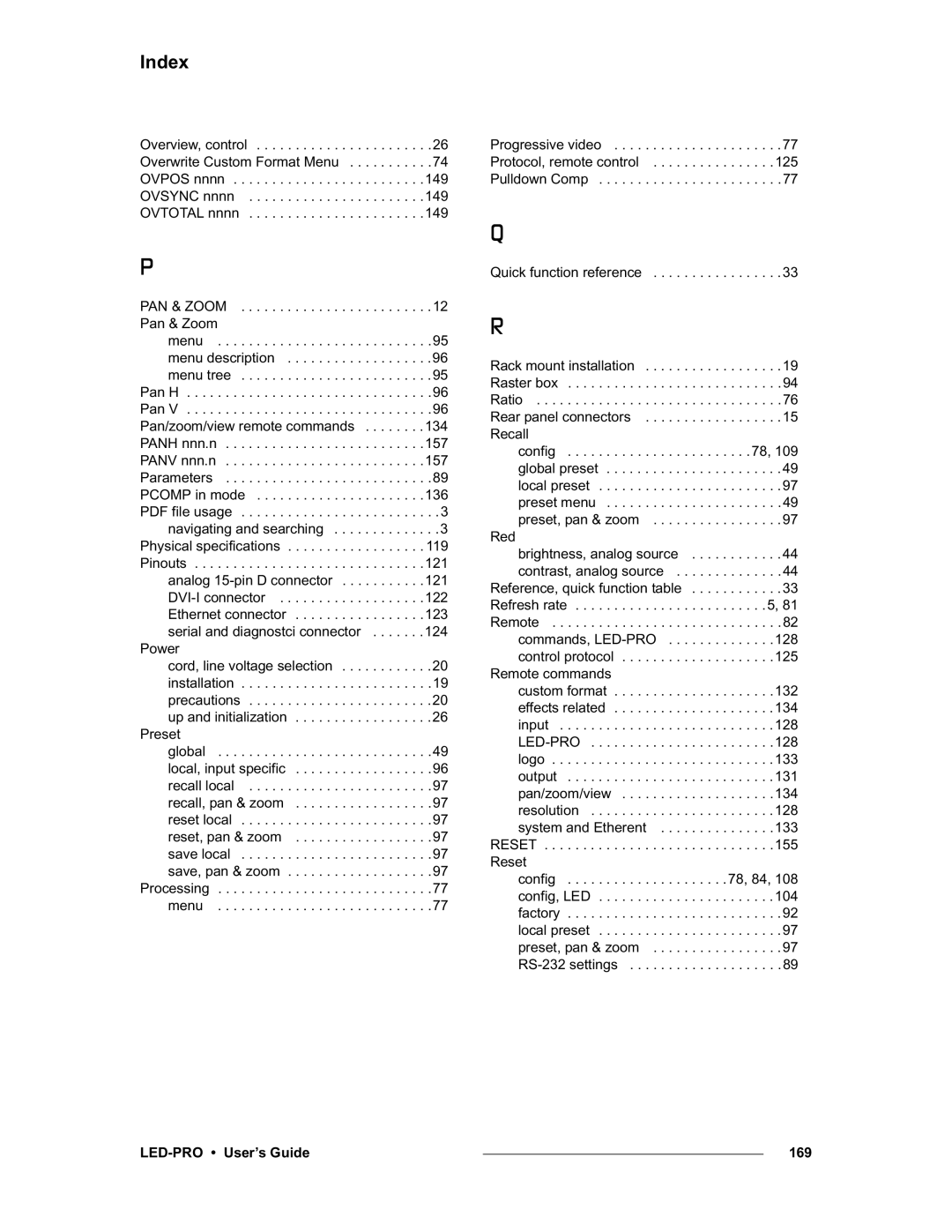 Barco LED-PRO, 26-0501000-00 Parameters Pcomp in mode, Navigating and searching Physical specifications, DVI-I connector 